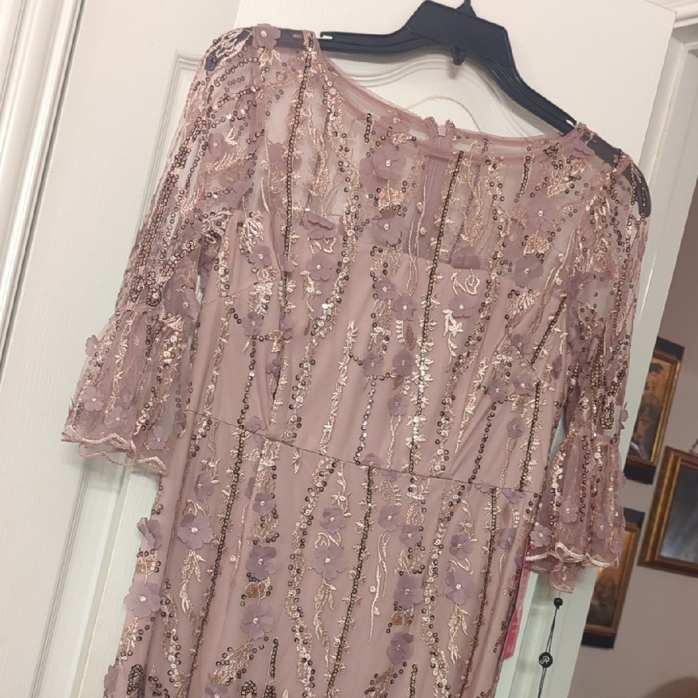 Adrianna Papell Blush Floral Sequin Dress